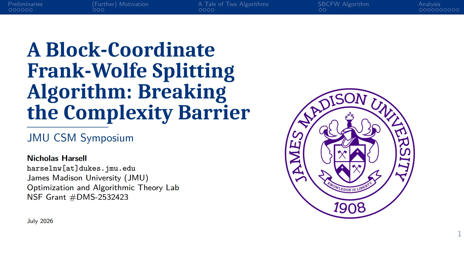 Slide 1 of slides on SBCFW